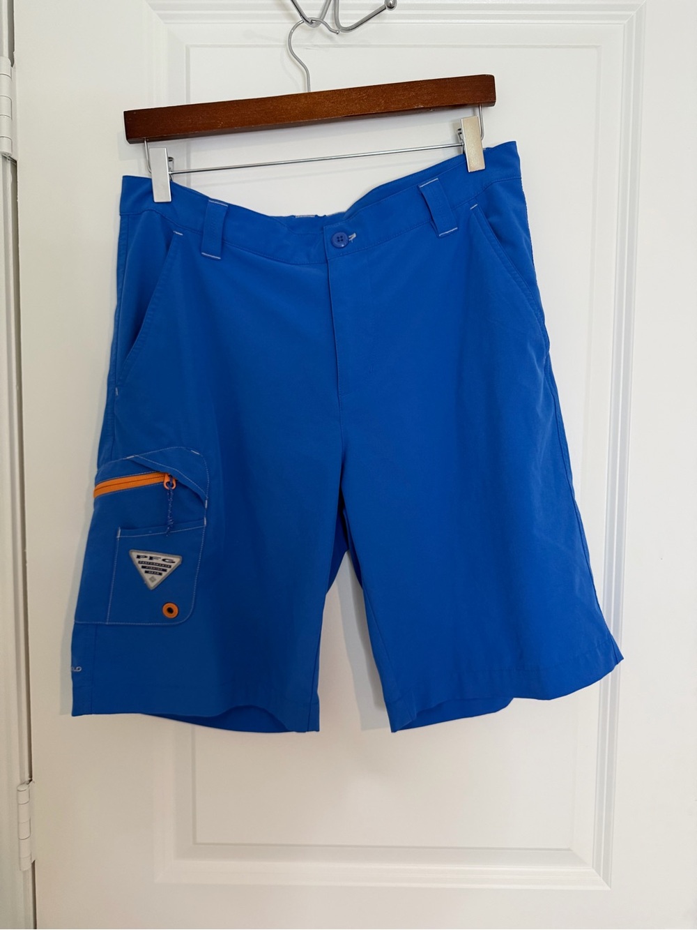 Columbia Blue Cargo Shorts with Orange Zip Pocket